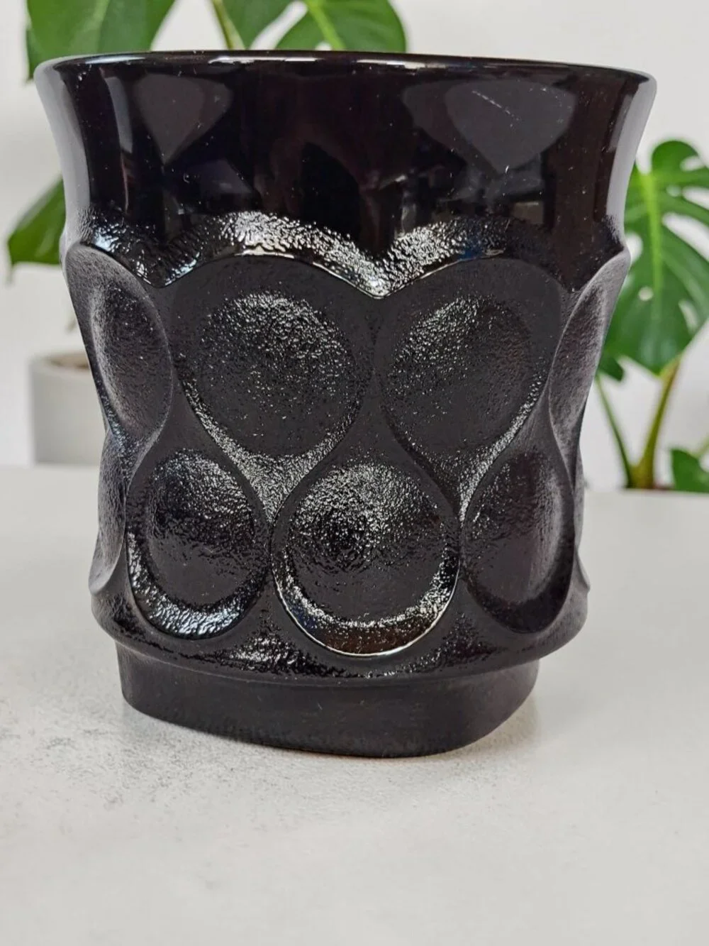 Noritake Spotlight Ebony Black Glass Tumblers 3.5” Thumbprint Glasses Lot of 3